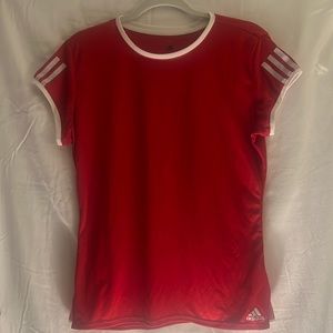 Adidas red t-shirt with white stripes